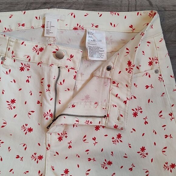 H&M Size 14 Red Floral Print Slim Leg Twill Stretch Pants‎ - Picture 6 of 11